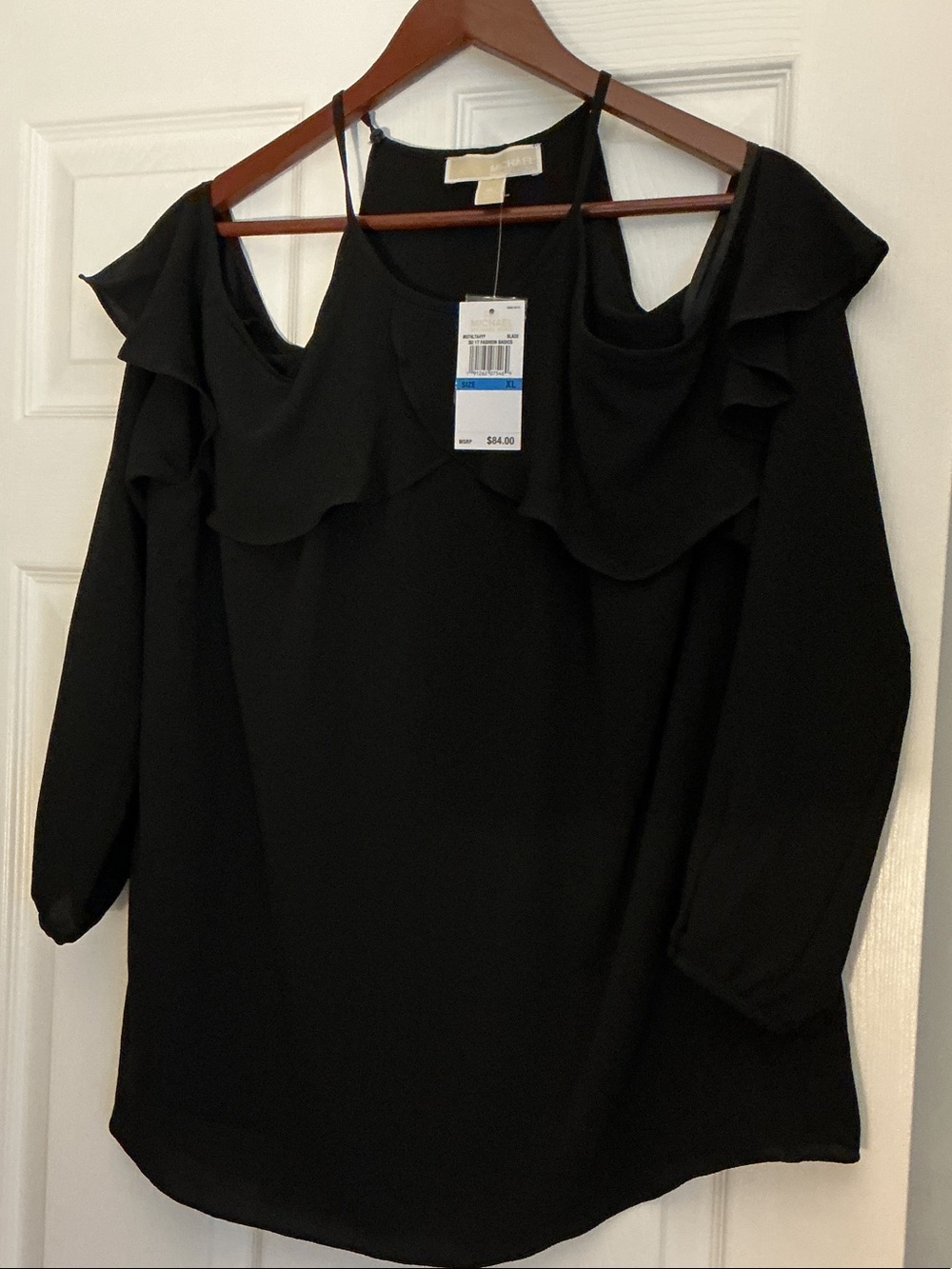 Michael Kors Black Cold-Shoulder Ruffle Long-Sleeve Dress